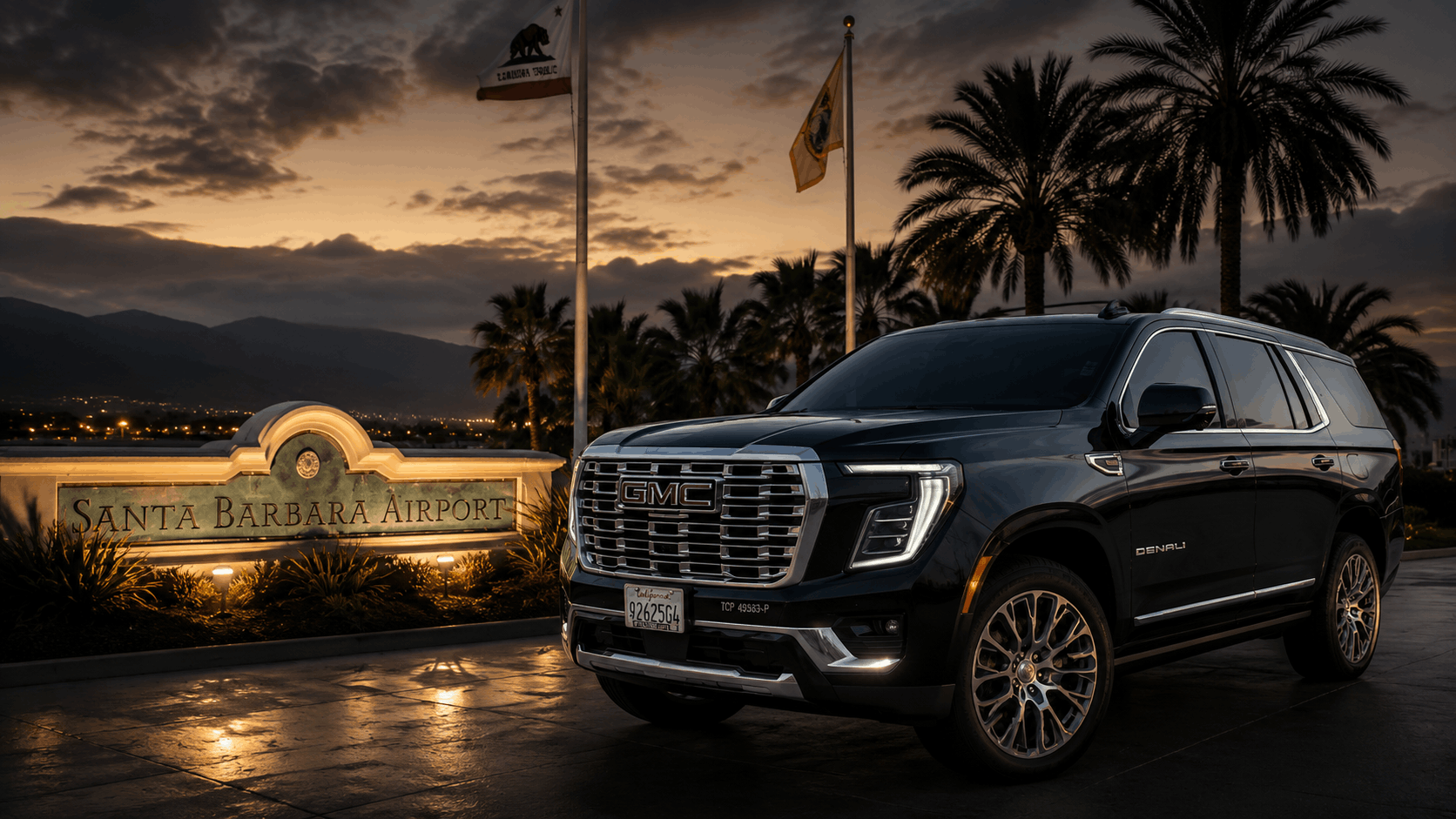 Black 2025 GMC Yukon Denali at Santa Barbara Airport